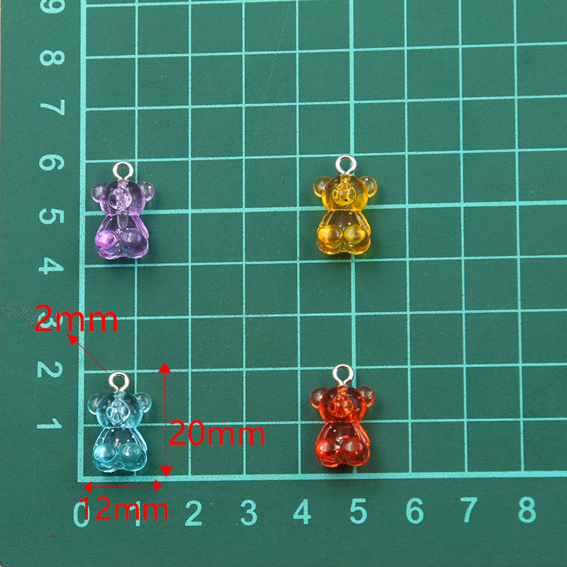 10 Uds., 12x20mm, 8 colores, , dijes de oso transparentes, cabujones de resina, collar de caramelo, llavero, colgante, accesorios para hacer bricolaje
