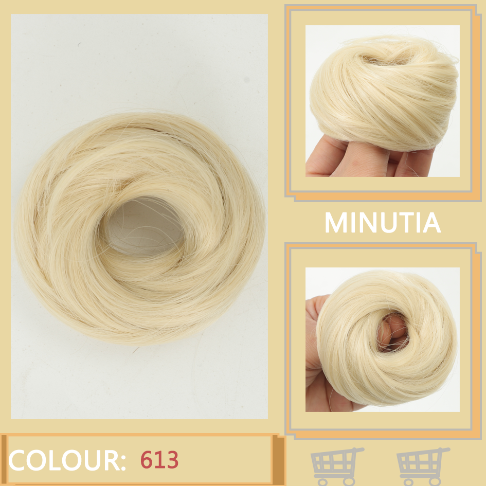 Allaosify moño sintético femenino fibra sintética pelo liso círculo cuerda elástica, color de cabello natural accesorios para el cabello luz oscura: T4/27/30