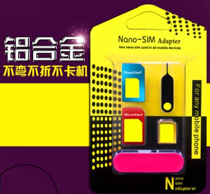 5 in 1 Nano Sim Card Adapters + Regelmatige & Micro Sim + Standaard Sim-kaart & Gereedschap Voor iPhone 4 4 S 5 5c 5 s 6 6 s Doos +