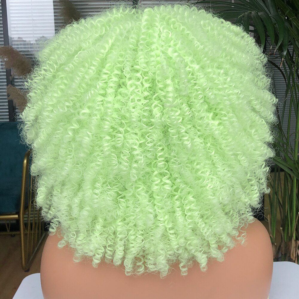 Short Hair Afro Kinky Curly Wigs With Bangs For Black Women Cosplay Lolita Synthetic Natural Blonde White Pink Blue Green Wig: 2606