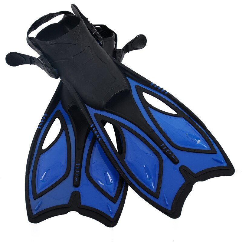 Zwemmen Vinnen Voor Volwassen/Kids Verstelbare Zwemmen Kikker Schoenen Siliconen Dive Team Open Duiken Snorkelen Lange Flippers S: Blue / M