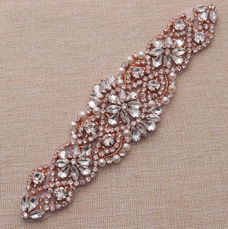 Missrdress brudekjole bælte krystal bælte rosa guld rhinestones krystal perler brude sash til brudekjole brude bælte  jk837: Rhinestone applikationer
