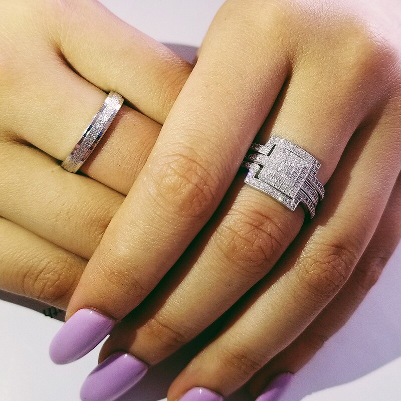 Echt 925 Sterling Zilveren Paar Wedding Ring Set Voor Bridal Vrouwen En Mannen Finger Afrika Mode-sieraden LR4740S