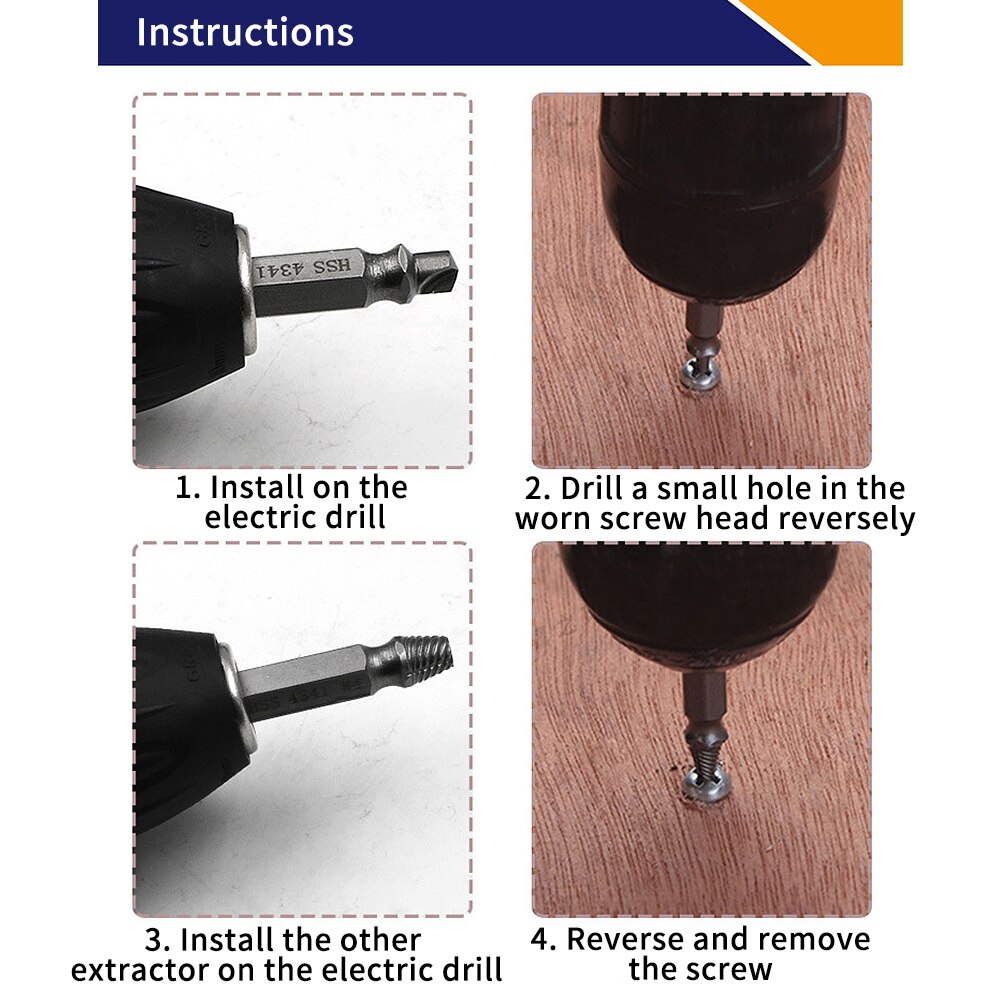 4/5/6 PCS Damaged Screw Extractor Drill Bit Set Stripped Easily Take Out Broken Screw Bolt Remover Extractor Demolition Tools