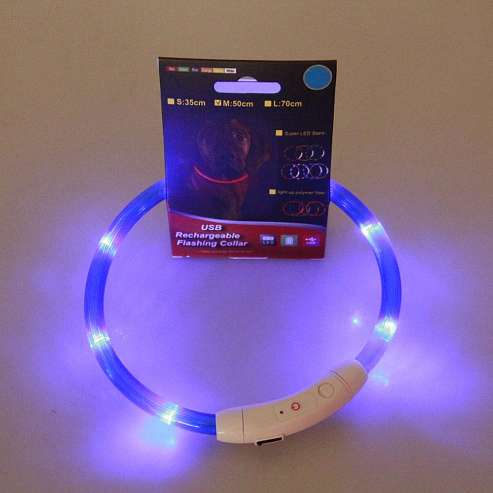 Wiederaufladbare USB LED Blinklicht Band Gürtel Sicherheit Haustier Hund Kragen AA: Blau