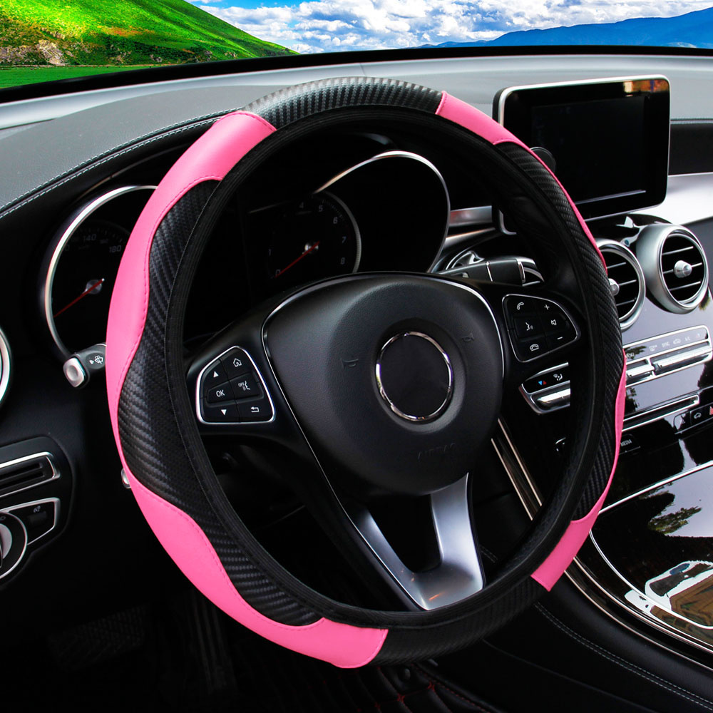 Juste de volant de voiture en cuir PU, fibre de carbone, sans anneau intérieur, adaptée aux amarans de 14.5 à 15, fournitures automobiles: Rose