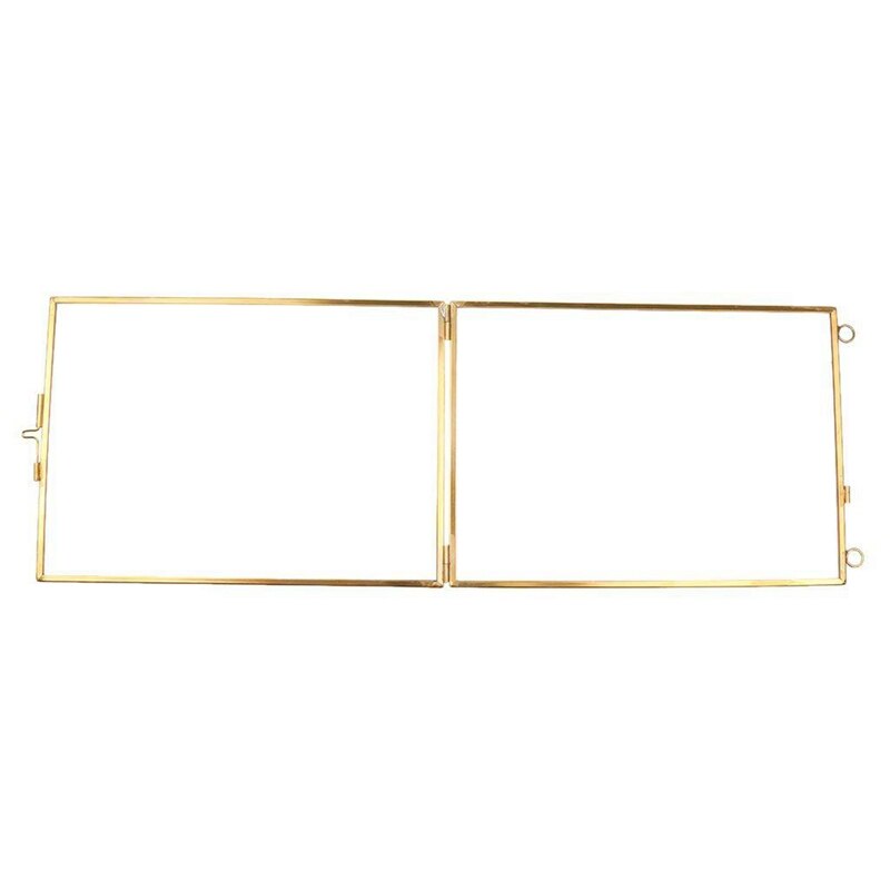 2 Pcs Glass Brass Photo Frame, Vintage Hanging Metal Photo Frame + Glass And 2 Glass Side Gold + Transparent, 12.7 X 17.8 Cm & 1