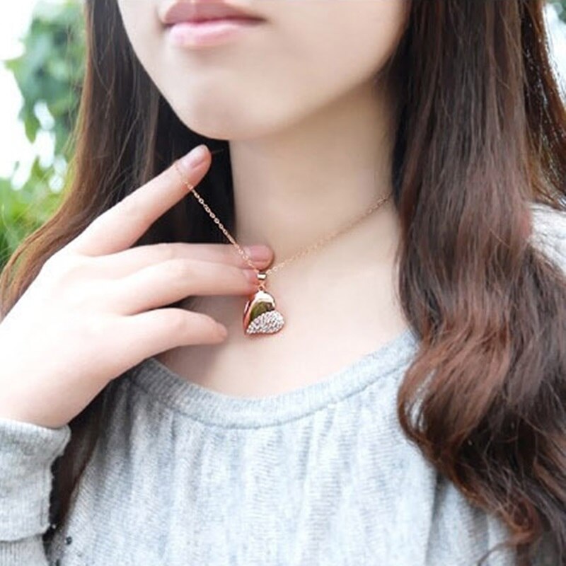 OMHXZJ Persoonlijkheid Mode Vrouw Meisje Party Wedding Rose Gouden Hart AAA Zirkoon 18KT Rose Gouden Hanger Charm CH43