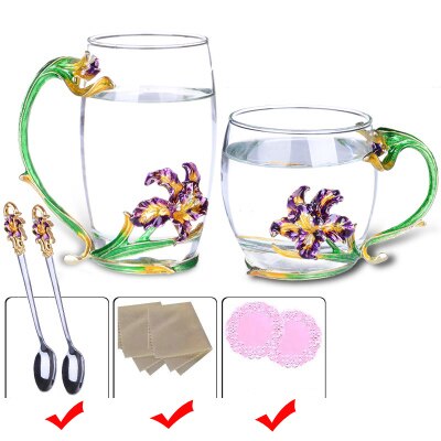 Iris blomma emalj glas kopp applikation värmebeständig glas te kopp kaffe glas bröllop familj kontor drinkware box
