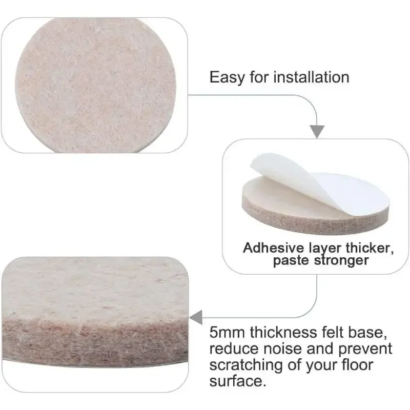 Felt Furniture Pad Round Chair Legs Anti Scratch Floor Protector Self-Adhesive Furniture Sliders for Hardwood Floors Table Couch