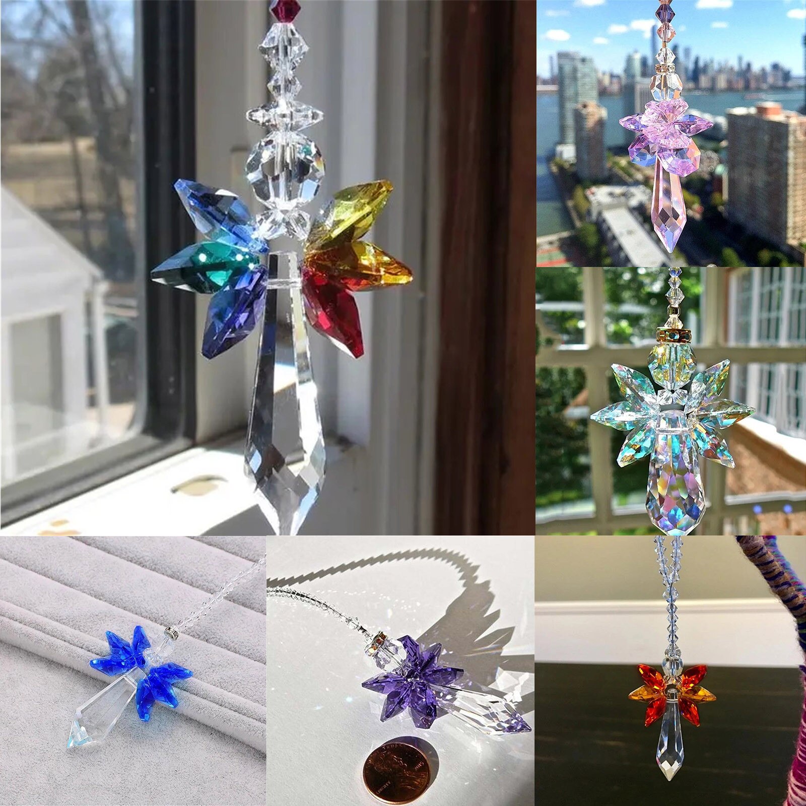 Crystal Hanging Decorations Modern Rainbow Angel Suncatcher Crystal Guardian Angel Rear View Mirror Car Charm Home Wedding Decor