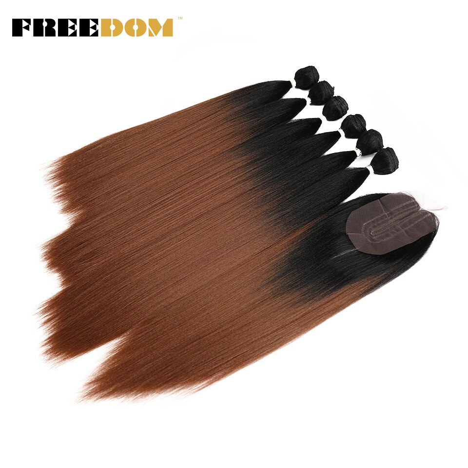 FREEDOM mèches Yaki synthétiques lisses ombrées de 16 à 20 pouces avec Closure, extensions de cheveux, lot de 7 pièces: TT1B-30