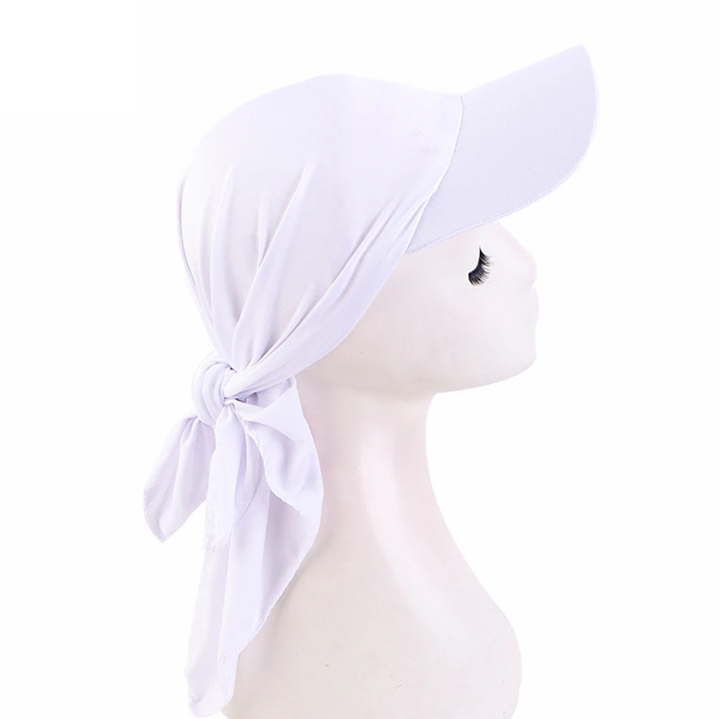 Gorra de ala ancha de verano para mujer, visera para el sol con turbante preatado, gorros Hijab, pañuelo para la cabeza, pañuelos a prueba de viento, sombrero para el sol al aire libre de Color sólido: Rosa