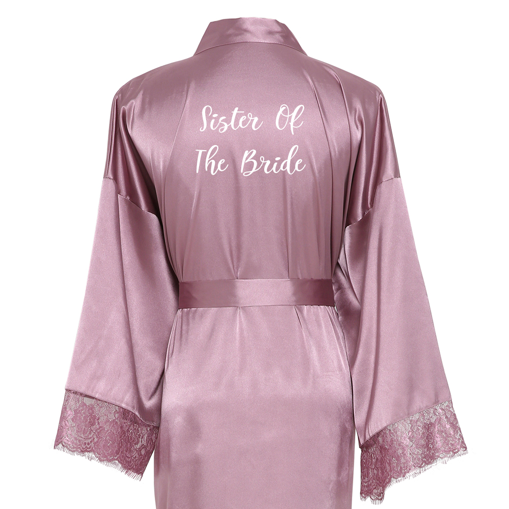 Owiter Brautjungfer mauve Lange Große Ebene murmeln Braut Kimono Seide Satin- Nacht Kleid Kleid Hochzeit Roben Bademantel Spitze Kleid Damen: mauve Schwester Braut