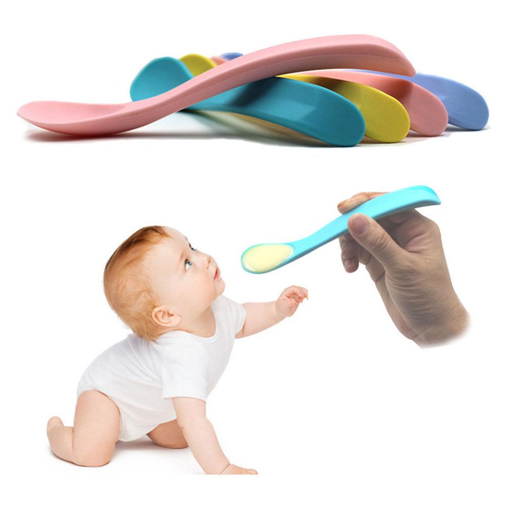 Solid Advanced Silicone Baby Feeding Spoon Infant Temperature Sensing Weaning Soft Head Solid Spoons for 4-24 Months Baby