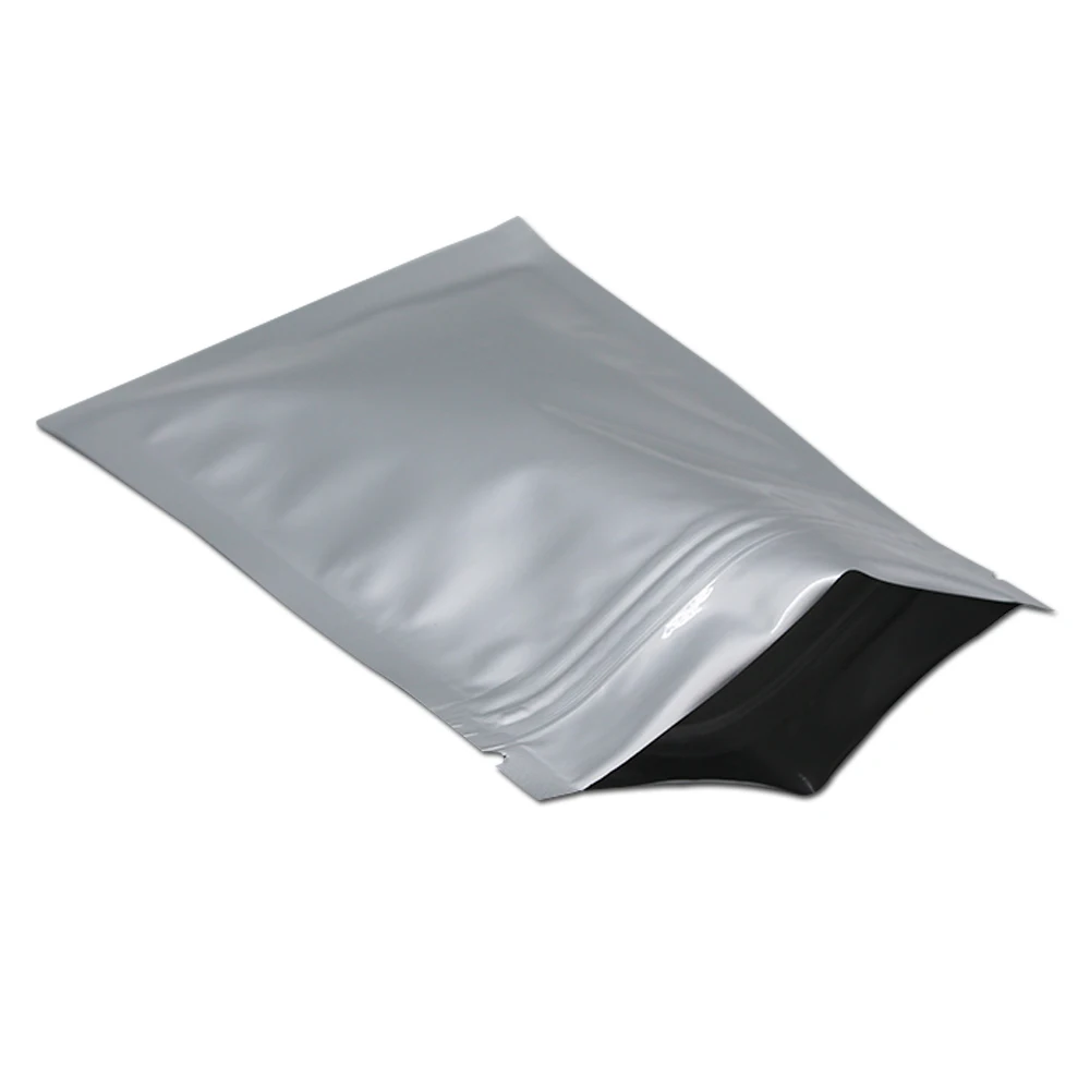 100Pcs Silver Pure Aluminum Foil Zip Lock Packaging Bag Grocery Snack Retail Mylar Zipper Tear Notch Storage Packing Pouches