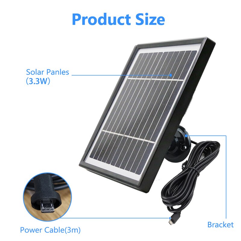 Outdoor Waterproof 5V 3.3W Solar Panels 3 Meter Cable Solar For WiFi Security Battery Powered Wireless Solar Camera