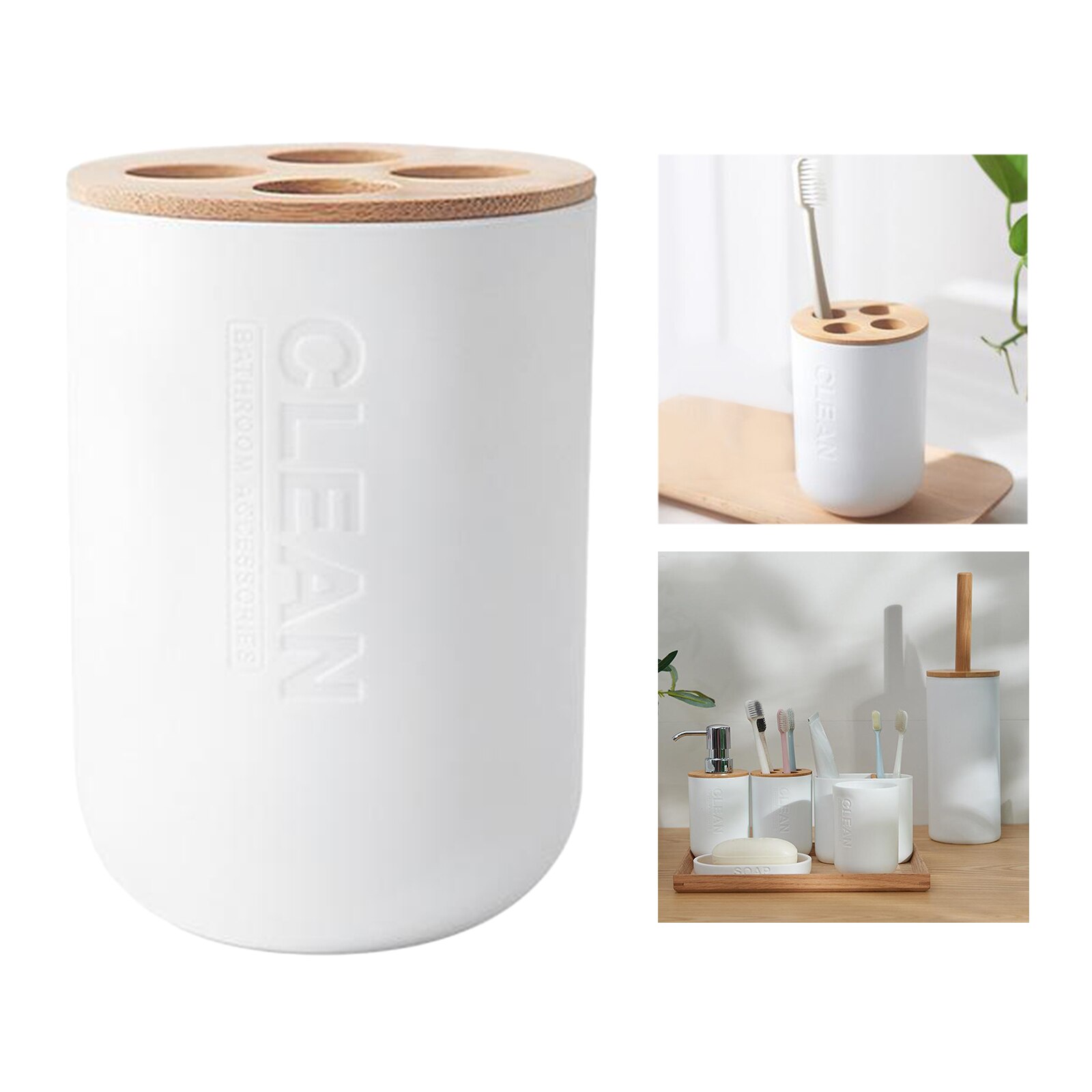 Dispensador de jabón de Set de accesorios de baño, soporte para pasta de dientes, cepillo de baño blanco
