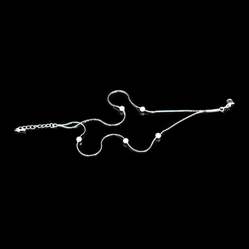 Neueste 925 Sterling Silber Doppel Schicht matt Perlen Fußkettchen Frauen Kleine Ball Anhänger Strand Fuß Kette Armbinde Schmuck