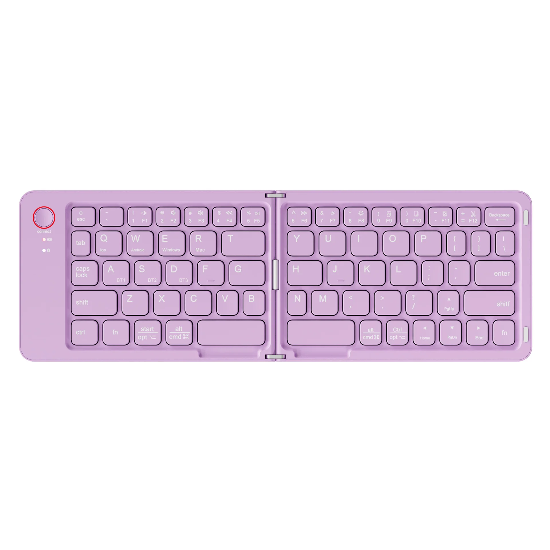 Taitettava Bluetooth-näppäimistö 68 Näppäintä - Kannettava Tabletille, Puhelimelle, Windows, iOS, Android: Violetti / Ruskea kytkin