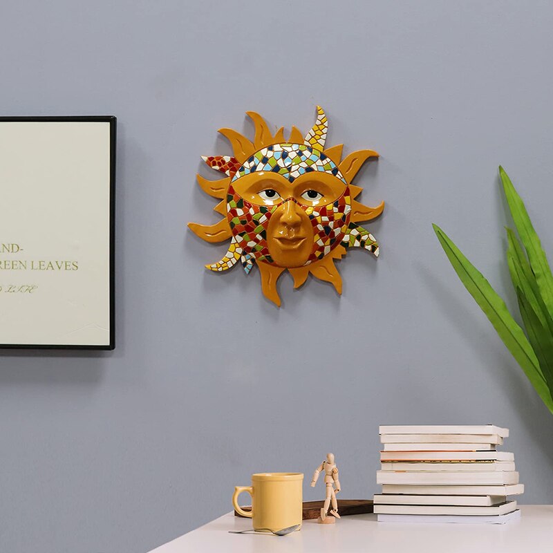 Metal Sun Wall Art Decoration Mosaic Sun Hanging Ornament for Home Living Room Garden Decoration C1