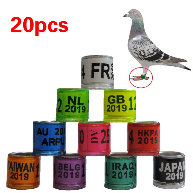 20Pcs Vogel Duif Voetring Aluminium Plastic Materiaal Multicolor Voet Ring Met Nummer Brief Vogel Voet Teken Ringen Duif gereedschap