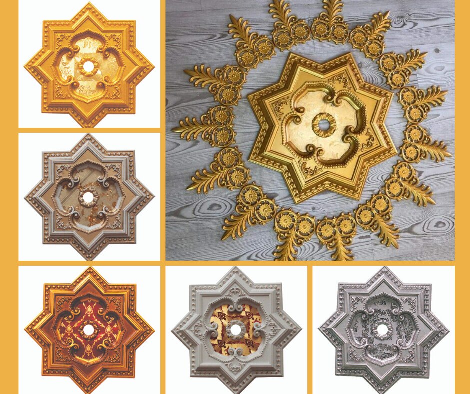 Decogold 60 * 60 cm star Palace ceiling accessory white gold decorative ceiling made in turkey