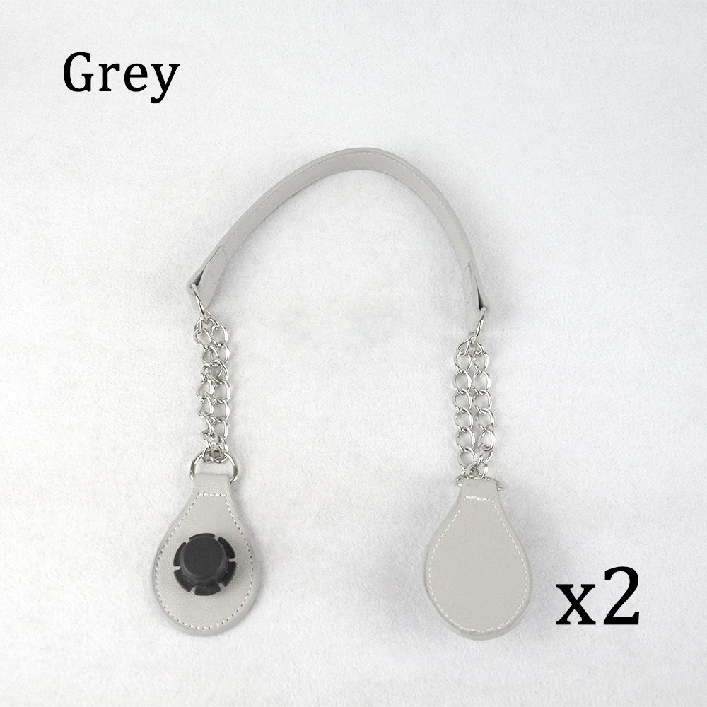 1 par de mangos de cadena de cuero PU TANQU largos con cadena de Metal doble con extremo de lágrima para bolsa O para bolsa de mujer EVA Obag: Grey