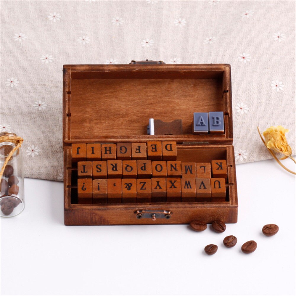 30 stk retro alfabet stempler store bokstaver små tre gummi journal stempel diy håndverk for scrapbooking stempel sett skolemateriell: Stor bokstav
