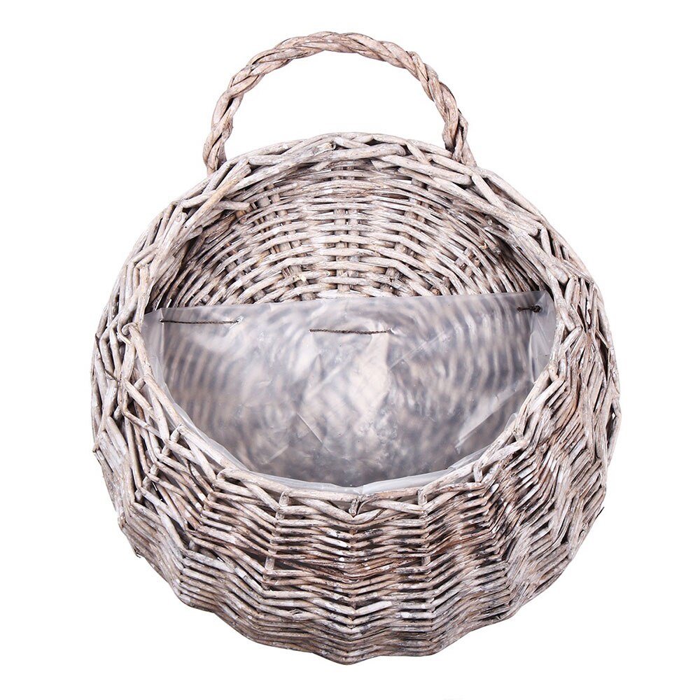 Flettede rattan blomsterkurv håndlavet 23*18cm vase hængende kurv planter rede vin krukke beholder væg plante indretning: Gul