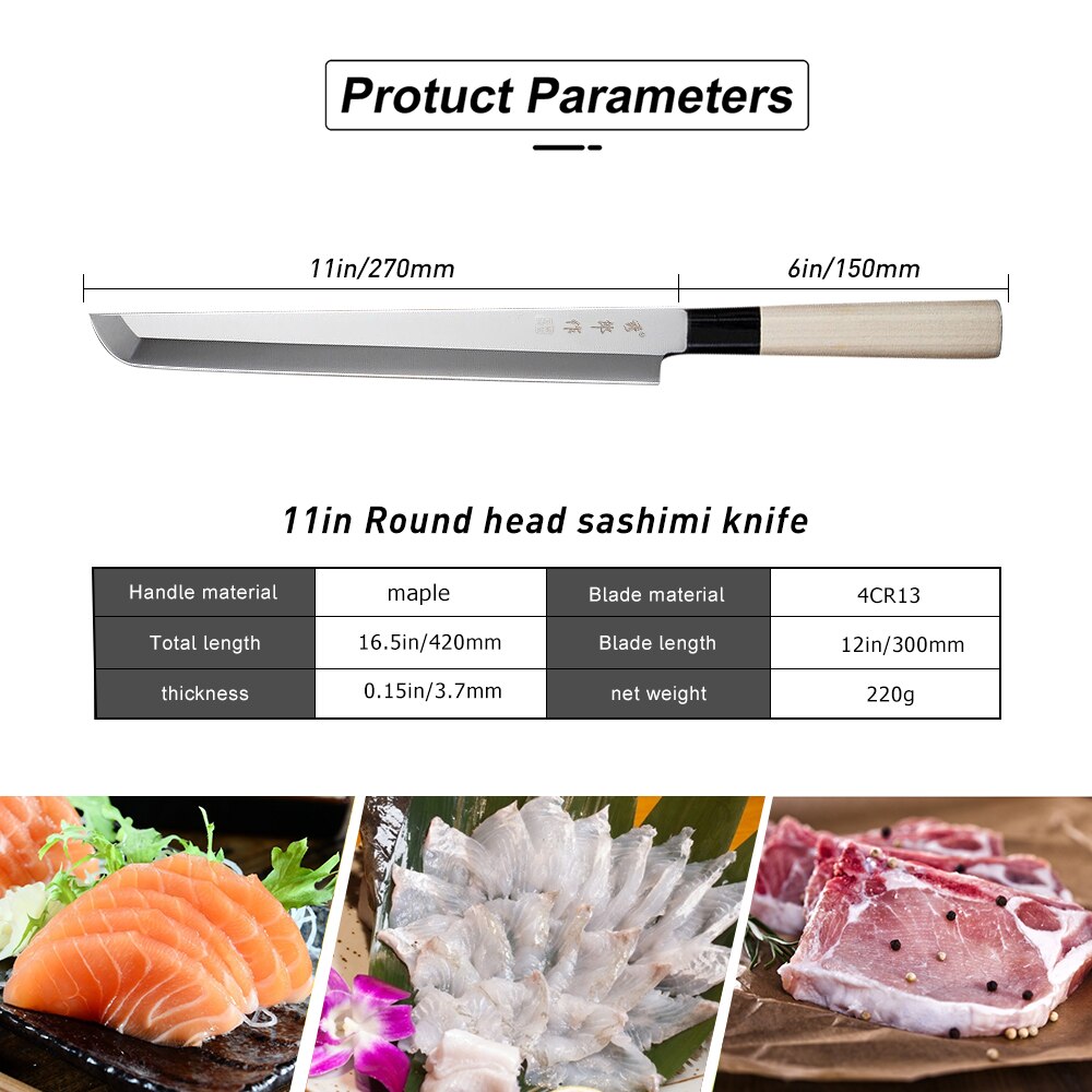 Japanese Sushi Knife High Carbon Steel Salmon Sashimi Chef Knife Multifunctional Slicing Kitchen Knives Cooking Tools нож: yt-cishen-11inch-I