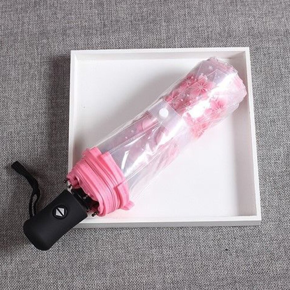 Paraguas transparente automático de lluvia para mujer, paraguas femenino de 3 etapas con 8 costillas, rosa, Morado, azul y verde, con imagen: Automatic Pink