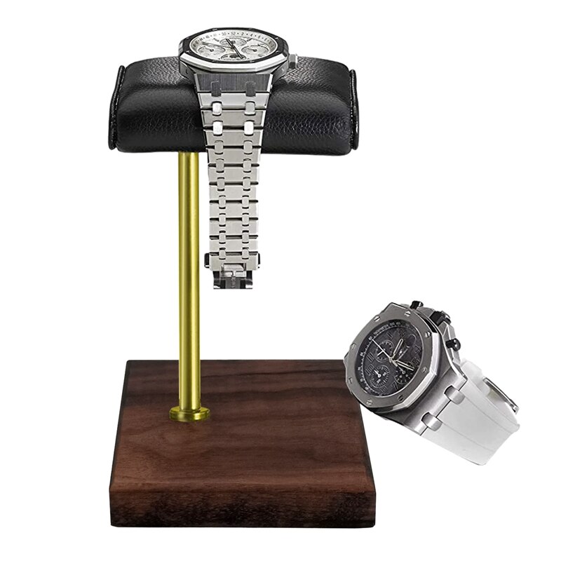 Walnoot Hickory Goud Staaf Horloge Armband Display Stand Leather Pecan Sieraden Stand Horloge Stand Hickory Horloge Stand