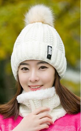 Winter gebreide mutsen dames dikke warme muts skullies muts dames gebreide letter muts mutsen mutsen outdoor rijsets: Hoed en sjaal een