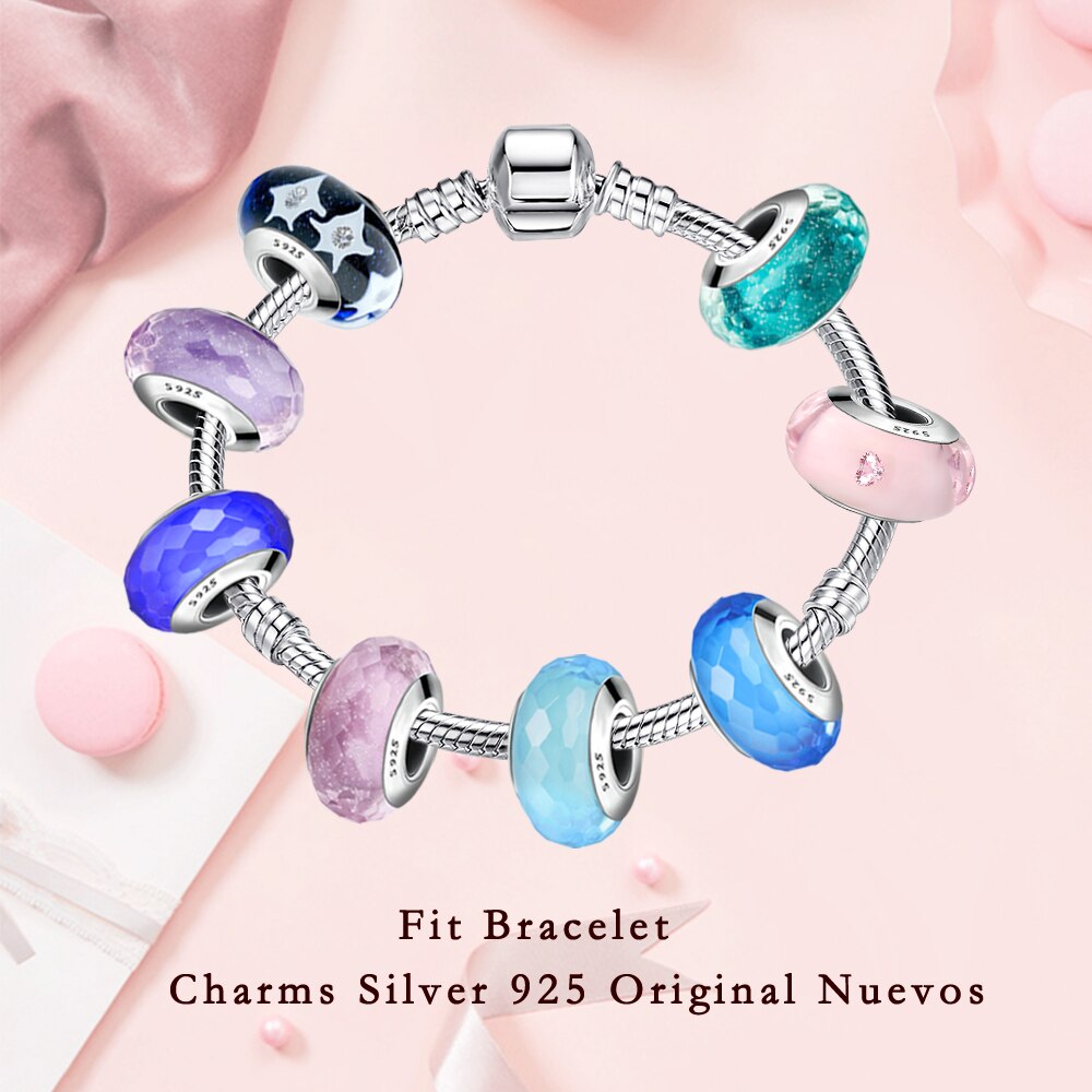 Glass Beads Fit Charms Silver 925 Original Bracelets Beads 925 Sterling Silver Jewelry DIY Making