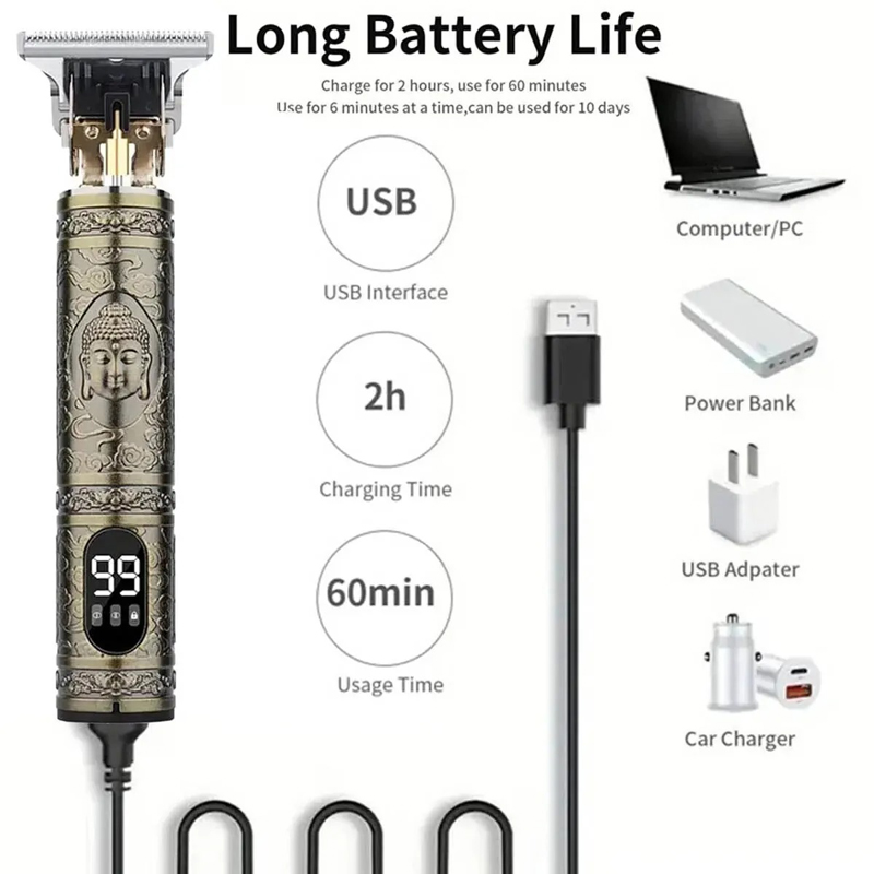 T9 vintage skäggrakapparater elektrisk hårklippningsmaskin sladdlös rakapparat trimmer usb-laddningsbar skäggklippare för herrbarberare