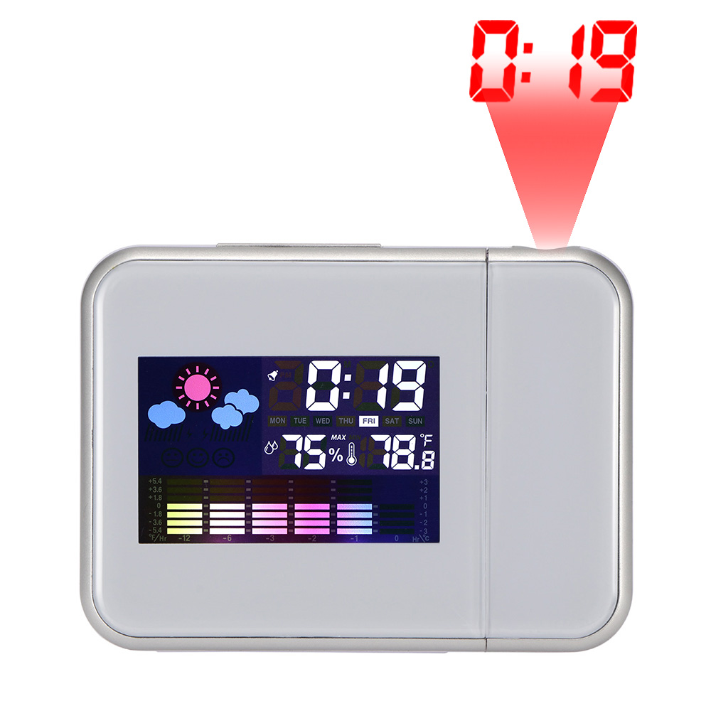 Time Watch Multi Function Digital Alarm Clocks Color Screen Desktop Clock Display Weather Calendar Time Projection 1 Pcs