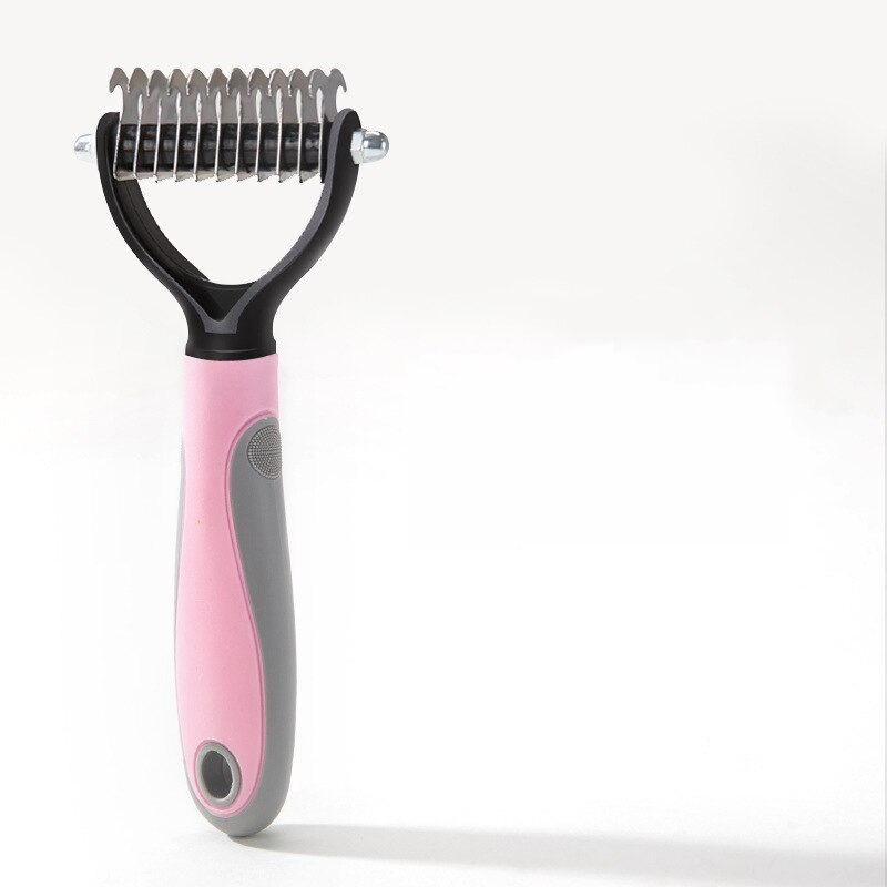 Hondenknoopkam hondenhaar dubbelzijdige kam kam ontharing gouden haar speciale middelgrote en grote hondenkam huisdierbenodigdheden: S / Roze