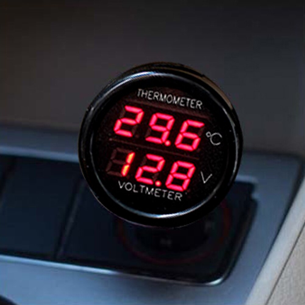 Car Cigarette Lighter Voltmeter Thermometer Temperature Meter Monitor Voltage DC 12V 24V Waterproof Led Digital Display