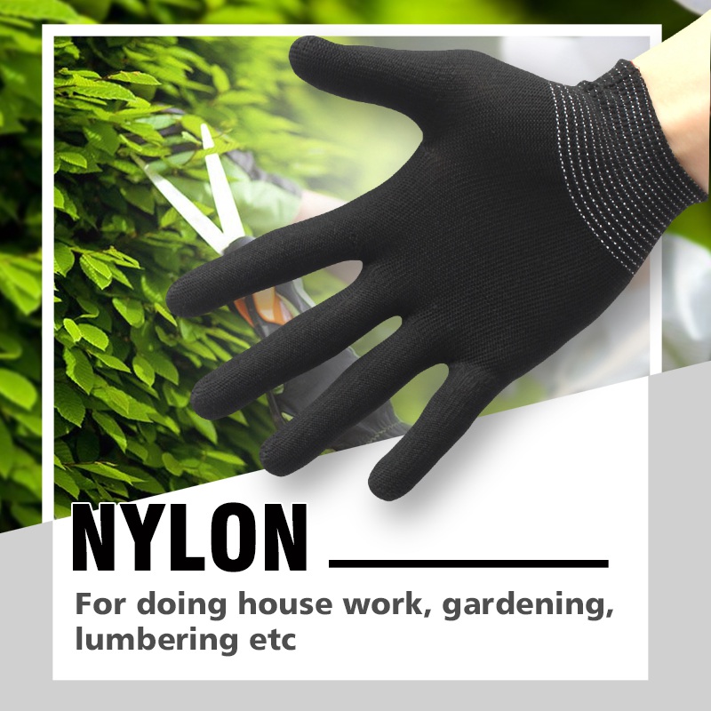 2Pairs Nylon Zwart Antistatische Werkhandschoenen Gebreide Werken Tuinieren Lumbering Hand Veiligheid Protector Grip Wit