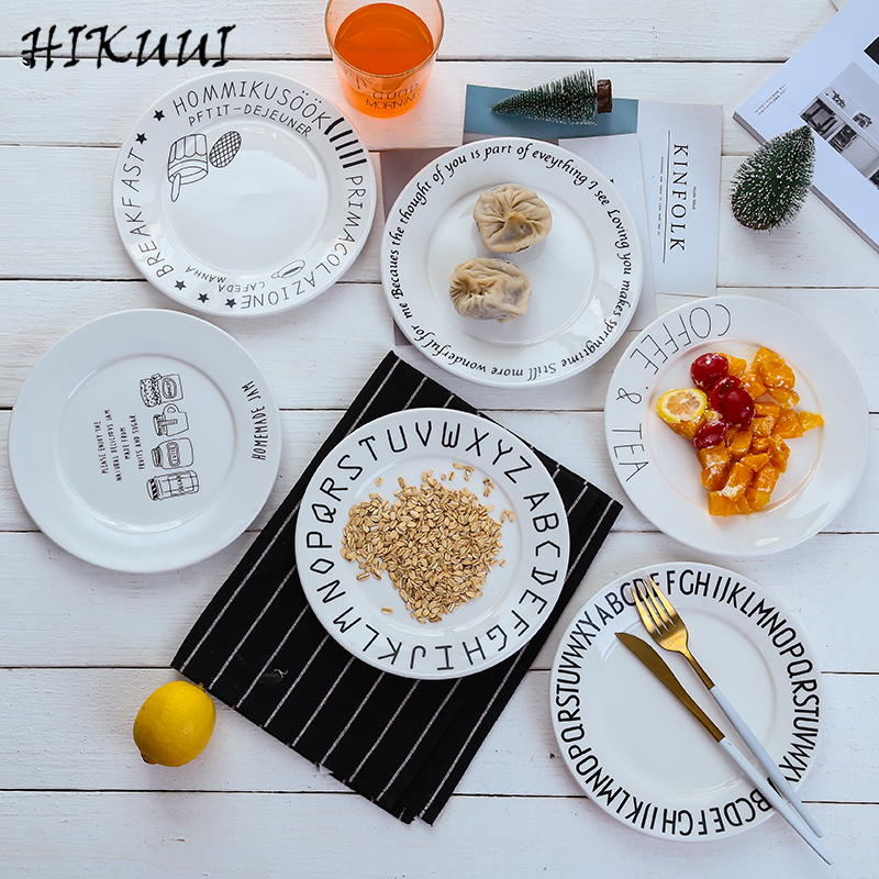 8 pulgadas estilo europeo patrón de dibujos animados redondo plato plano de porcelana de la cena de cerámica pastel ensalada placa vajilla Cena