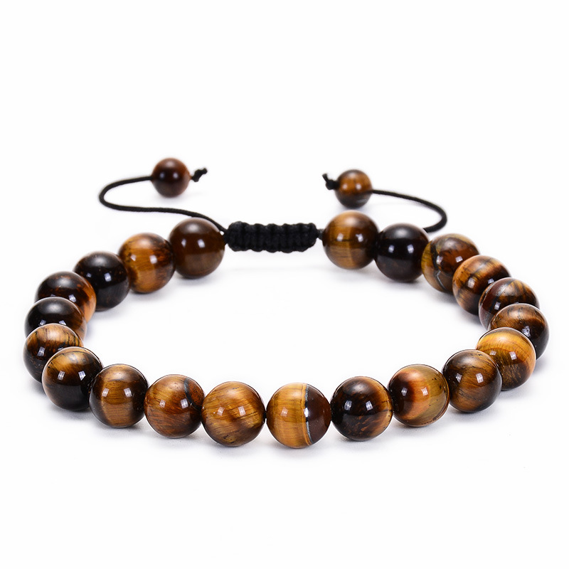 Håndlavet armbånd med beskyttelse af lavasten og 8mm naturlige tigerøje til mænd i flere stilarter: Kobolt violet