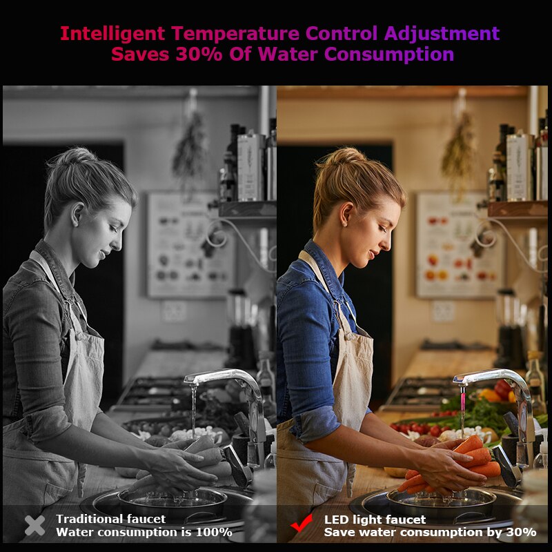 Temperature Sensor Intelligent Recognition Temperature Different Temperation Different LED Light Color Water Tap Faucet Shower