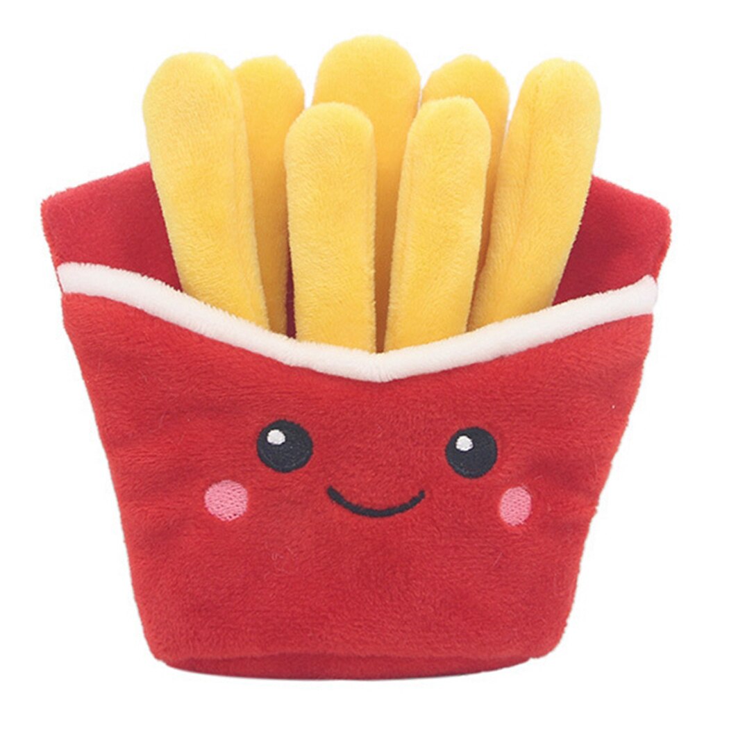 1 stuk knuffeldier, schattig cartoon hamburger, friet, hond, piepspeeltje, kitten, bijtspeeltje: Frietjes