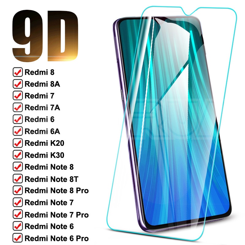 9D de vidrio Protector para Xiaomi Redmi Nota 8T 8 7 6 Pro templado Protector de pantalla Redmi 8 8A 7 7A 6 6A K20 K30 película de vidrio de seguridad