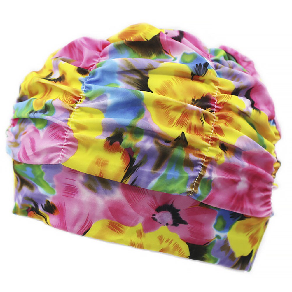 Women Swimming Cap Floral Printed Swim Pool Hat Beach Surfing Long Hair Ears Protection Summer Beach Swim Caps Free size