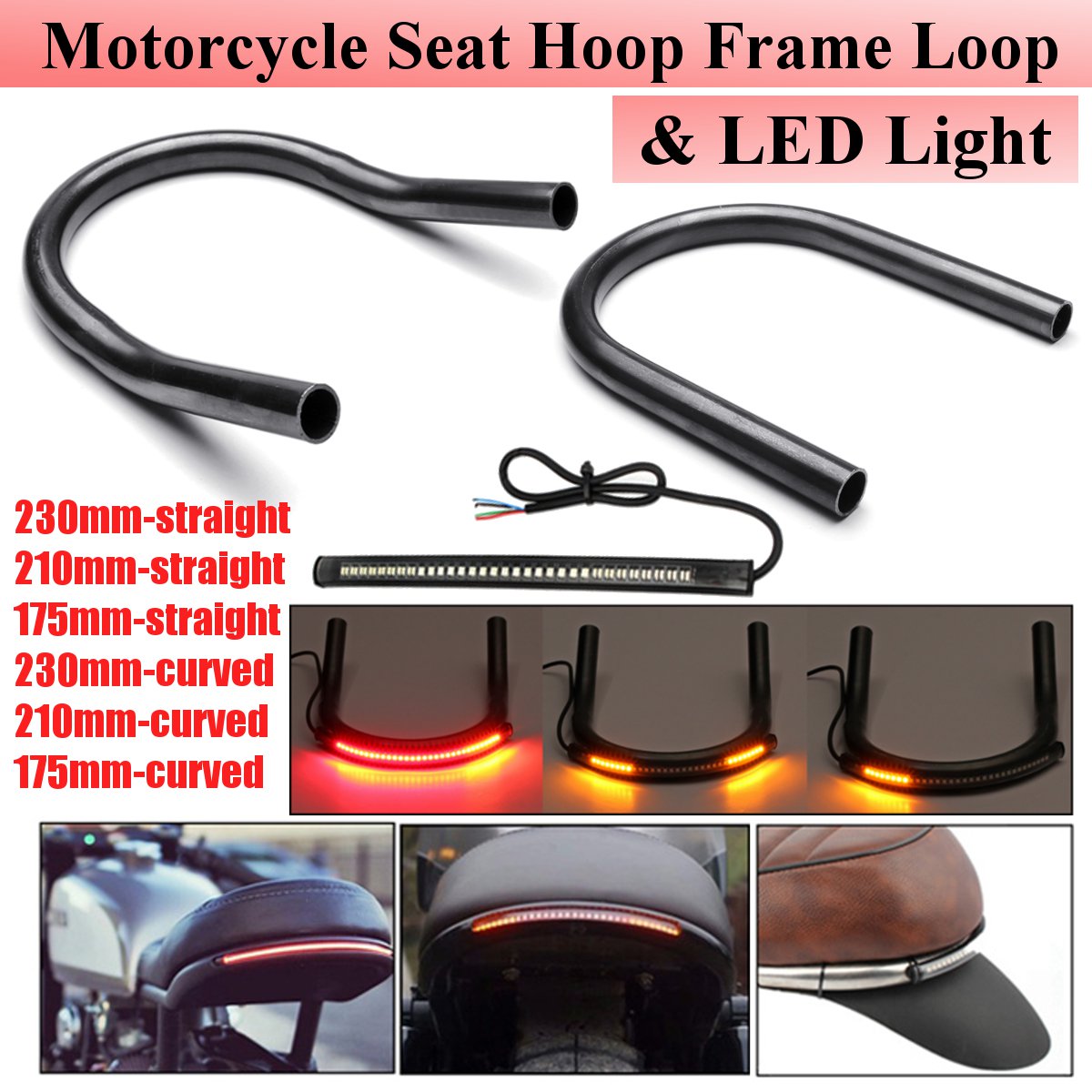 175/210/230MM Motorcycle Rear Seat Frame Hoop Loop LED Stop Richtingaanwijzer Remlicht voor Cafe racer/Honda/Kawasaki/Suzuki/Yamaha