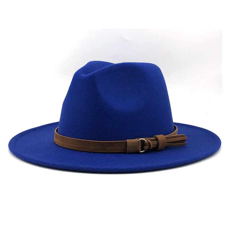 Ullfilt jazz fedora hattar bältesspänne dekor kvinnor unisex bred rand panama party trilby cowboy keps: 6