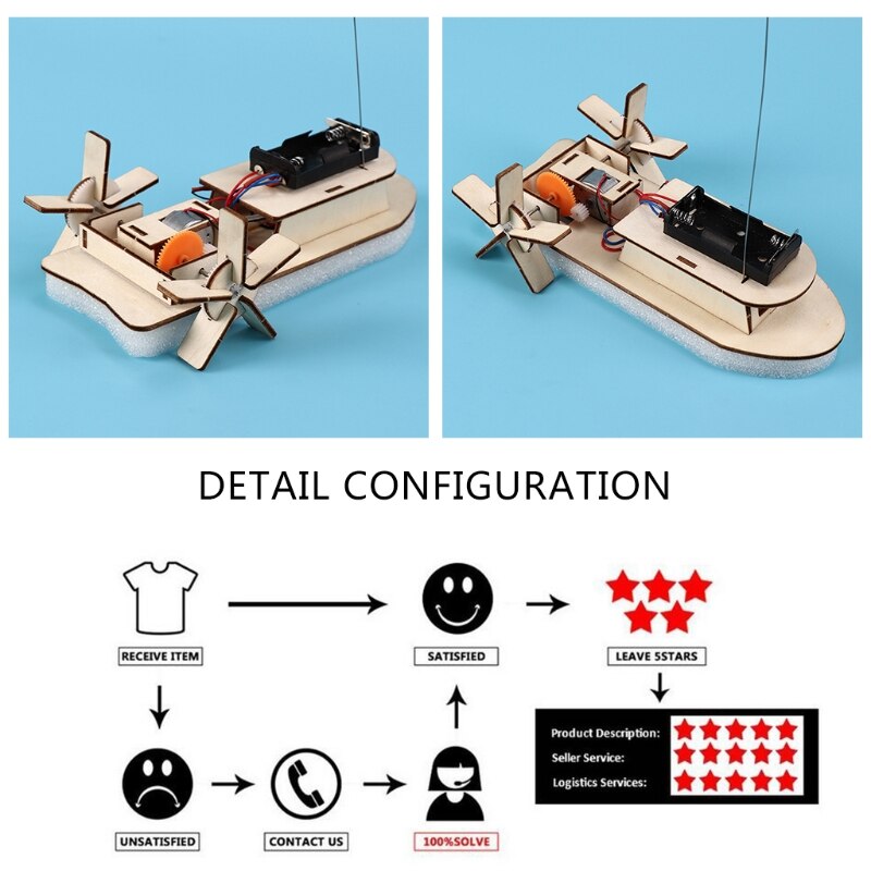 Wireless Wooden Boat Model Scientific Learning Tool Novelty Vehicle Remote Control Boat DIY Self-Made