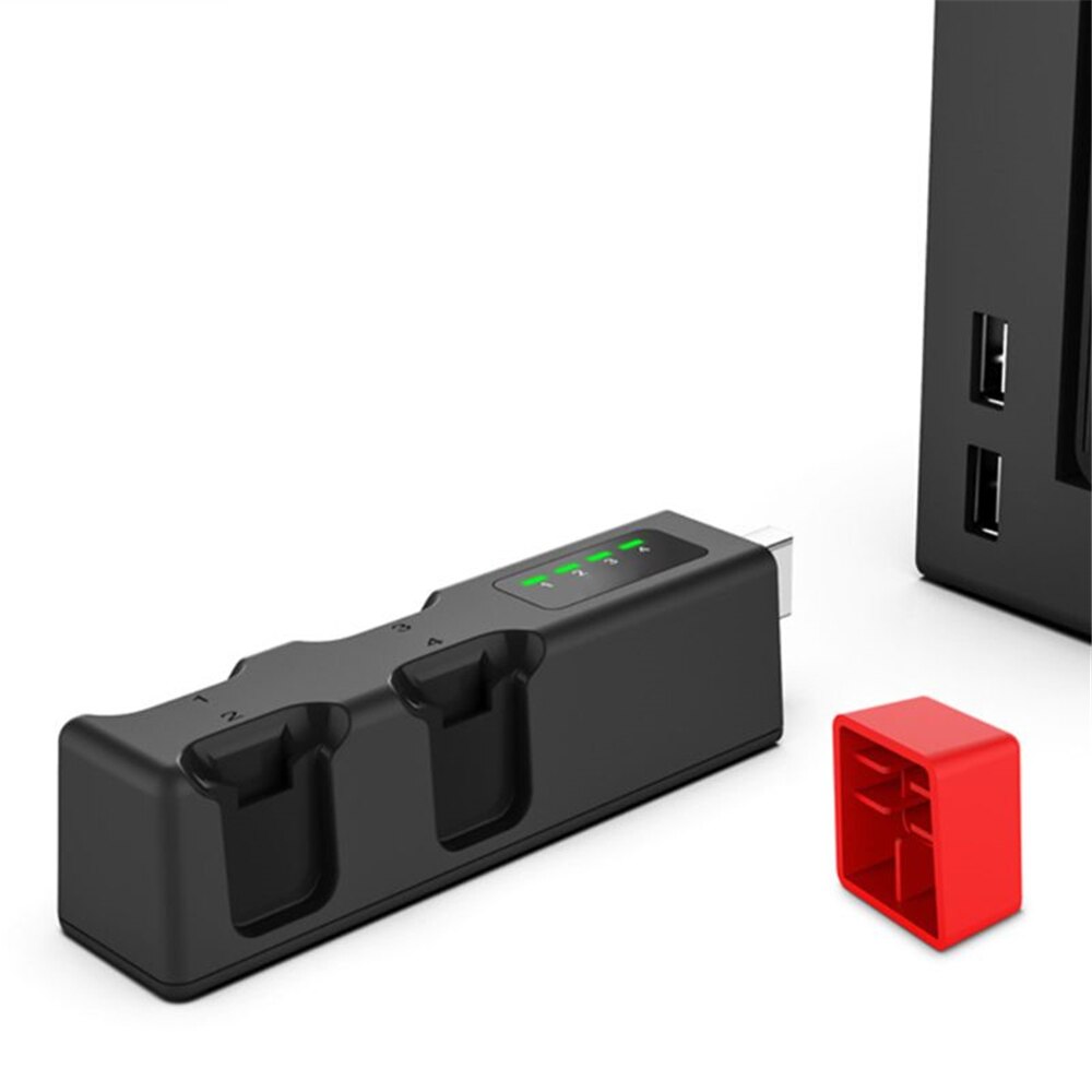 Tragbarer mini-usb-hub mit kabellosem ladegerät und vier ladestationen für nintendo switch-spielkonsolen und zubehör